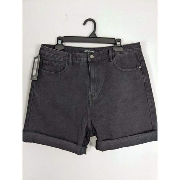 Pretty little thing black denim shorts jean short size 12 US uk 16 NWT - Picture 1 of 8